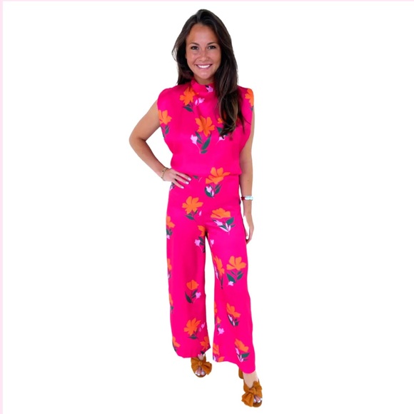 NWT. Zara Pink Satin Effect Flowers Print Sleeveless Jumpsuit. Size XS - Picture 11 of 14